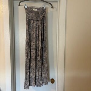 Bohme Floral Wide Leg Pants in Blue/Gray with tie around waist